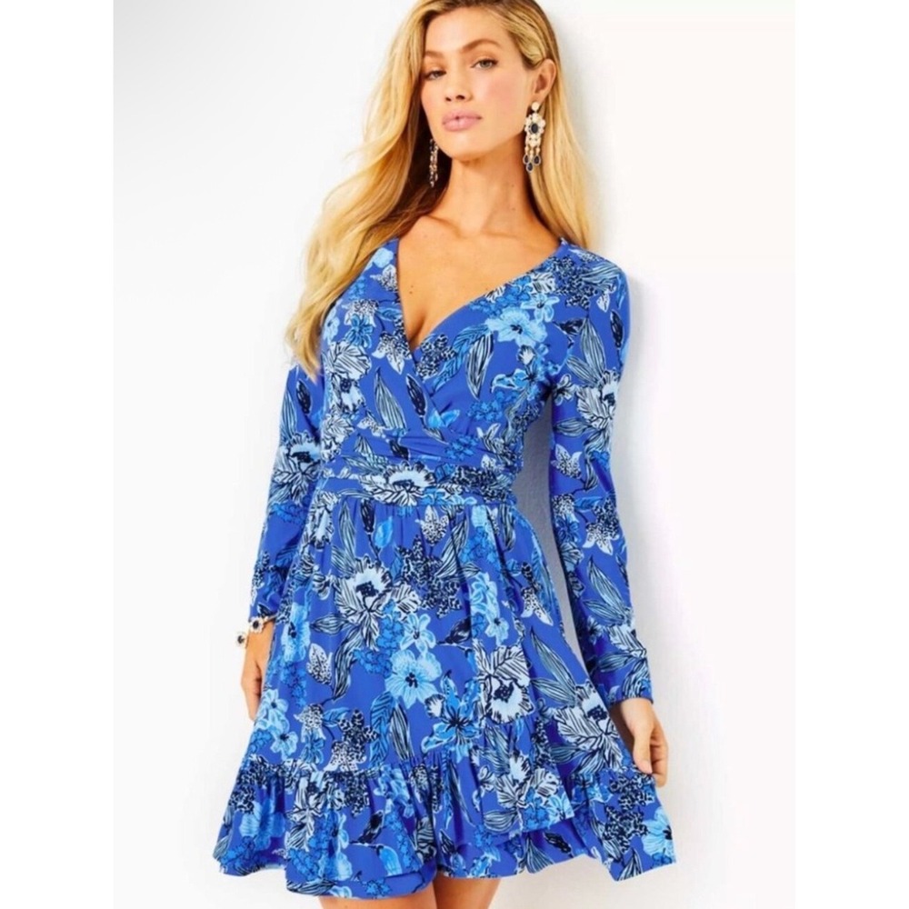 Lilly Pulitzer Codylee Romper XL Alba Blue Cruisin Together Floral Ruffle Mini